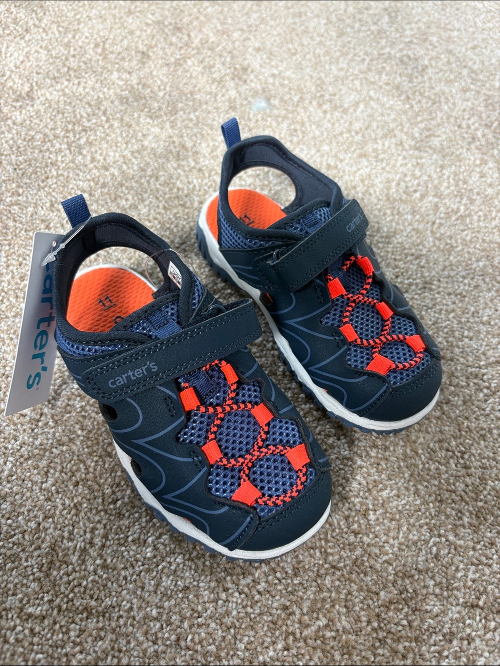 NWT 11 Toddler Boy Carter's Kids Navy and Orange Active Sandals